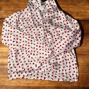 Forever 21 White Long Sleeve Button-Up with Hearts - Size XS